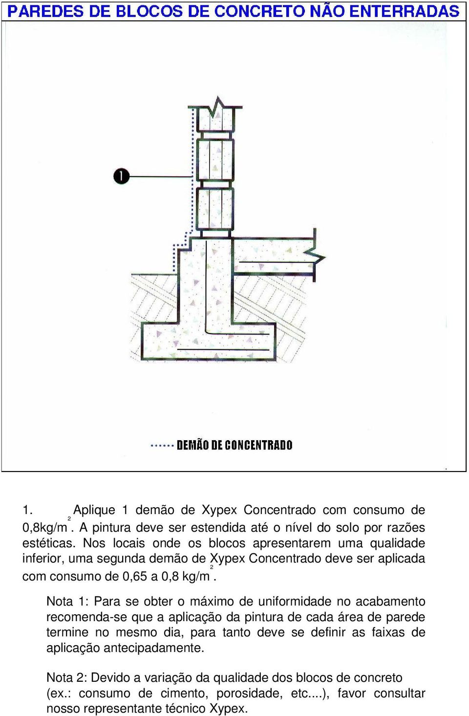 Nota 1: Para se obter o máximo de uniformidade no acabamento recomenda-se que a aplicação da pintura de cada área de parede termine no mesmo dia, para tanto deve se