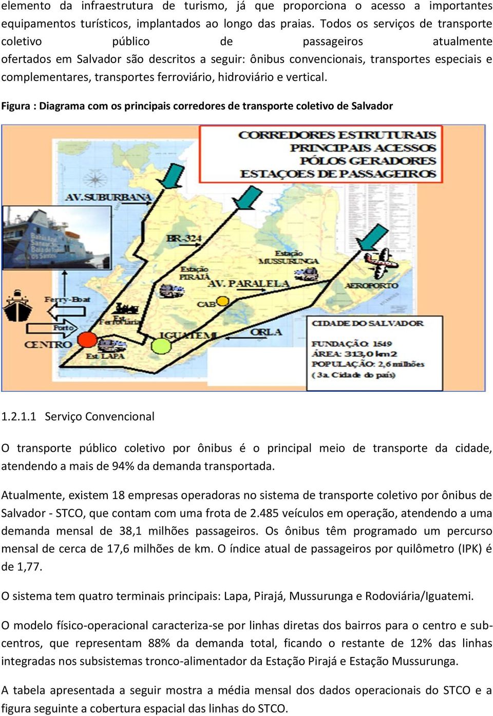 ferroviário, hidroviário e vertical. Figura : Diagrama com os principais corredores de transporte coletivo de Salvador 1.