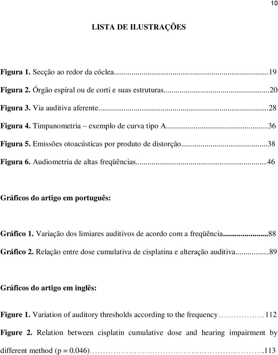 ..46 Gráficos do artigo em português: Gráfico 1. Variação dos limiares auditivos de acordo com a freqüência...88 Gráfico 2.