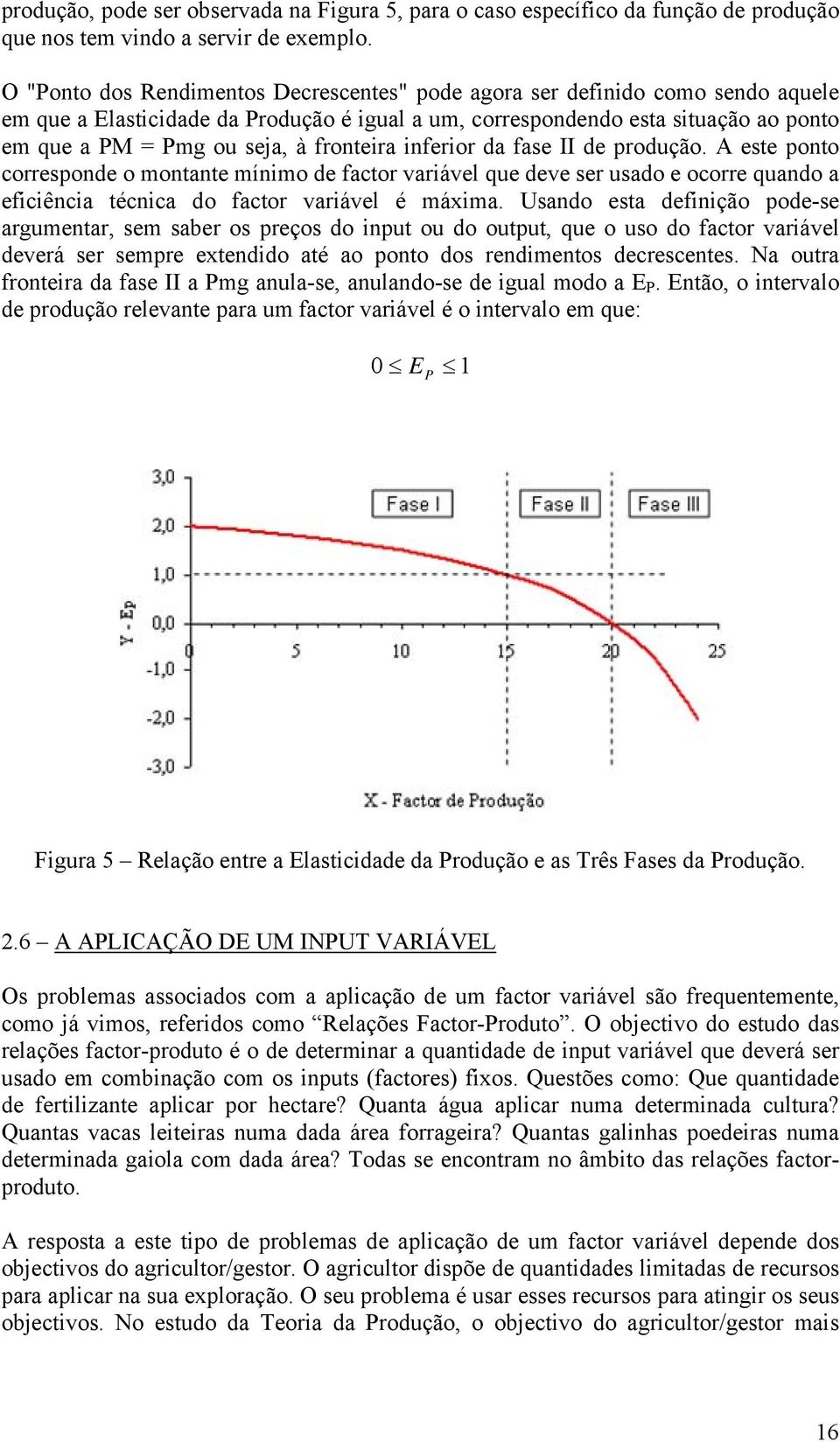 fronteira inferior da fase II de produção. A este ponto corresponde o montante mínimo de factor variável que deve ser usado e ocorre quando a eficiência técnica do factor variável é máxima.