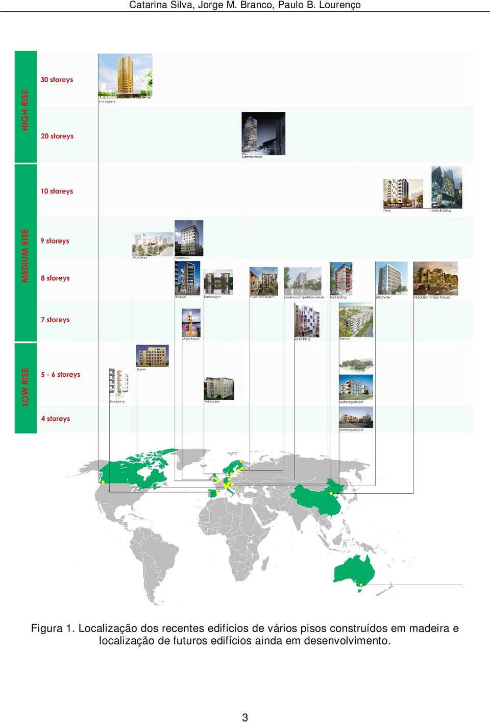 Localização dos recentes edifícios de vários