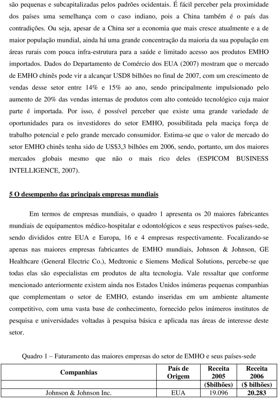 infra-estrutura para a saúde e limitado acesso aos produtos EMHO importados.