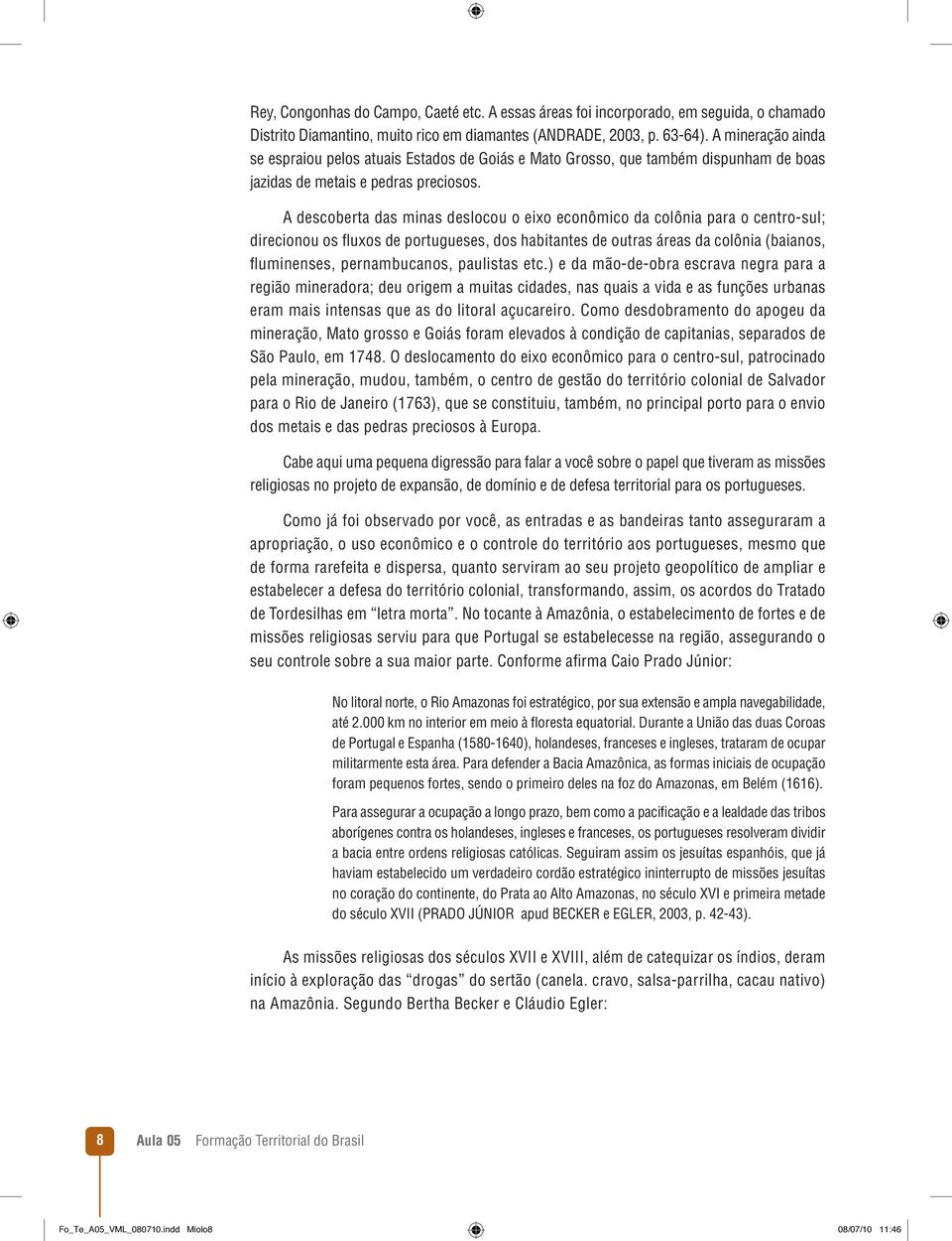 A descoberta das minas deslocou o eixo econômico da colônia para o centro-sul; direcionou os fl uxos de portugueses, dos habitantes de outras áreas da colônia (baianos, fl uminenses, pernambucanos,