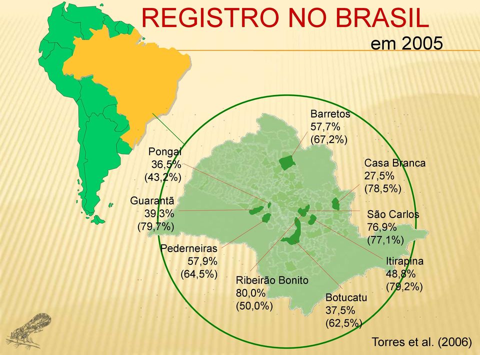 Barretos 57,7% (67,2%) Botucatu 37,5% (62,5%) Casa Branca 27,5%