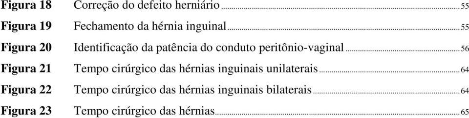 .. 56 Figura 21 Tempo cirúrgico das hérnias inguinais unilaterais.