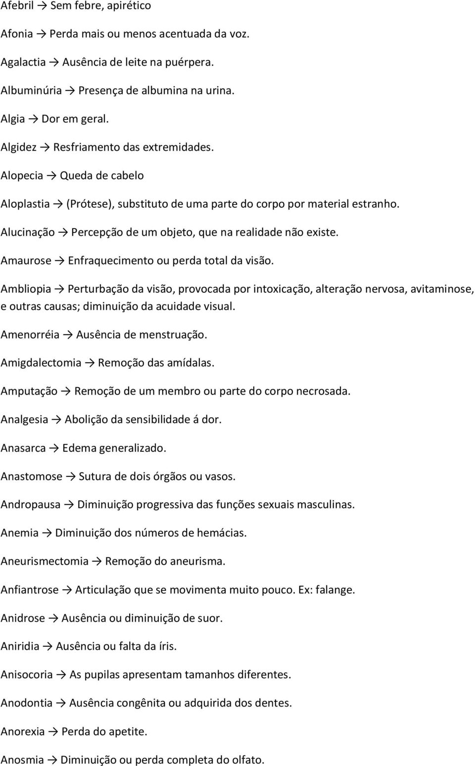 Alucinação Percepção de um objeto, que na realidade não existe. Amaurose Enfraquecimento ou perda total da visão.