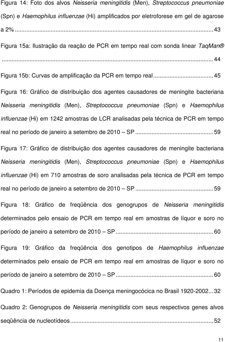 .. 45 Figura 16: Gráfico de distribuição dos agentes causadores de meningite bacteriana Neisseria meningitidis (Men), Streptococcus pneumoniae (Spn) e Haemophilus influenzae (Hi) em 1242 amostras de