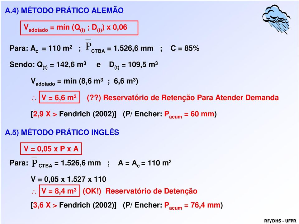 ?) Reservatório de Retenção Para Atender Demanda [2,9 X > Fendrich (2002)] (P/ Encher: P acum = 60 mm) A.