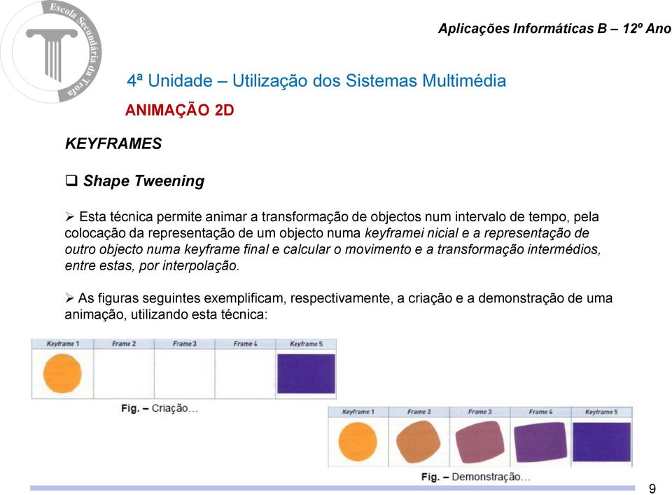 keyframe final e calcular o movimento e a transformação intermédios, entre estas, por interpolação.