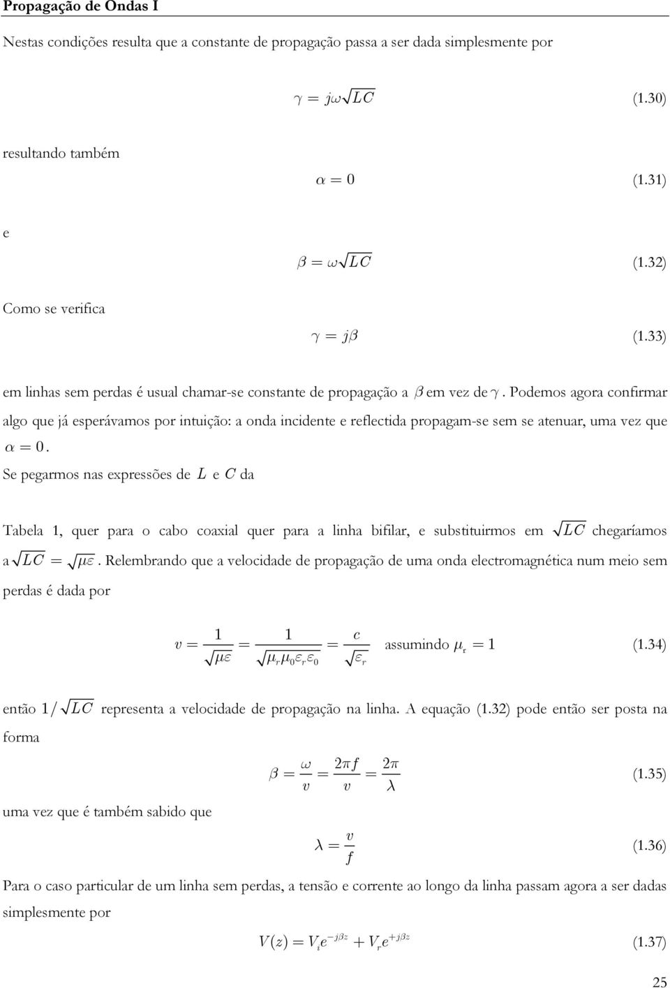 Podemos agoa confima algo que já espeávamos po intuição: a onda incidente e eflectida popagam-se sem se atenua, uma vez que α =.