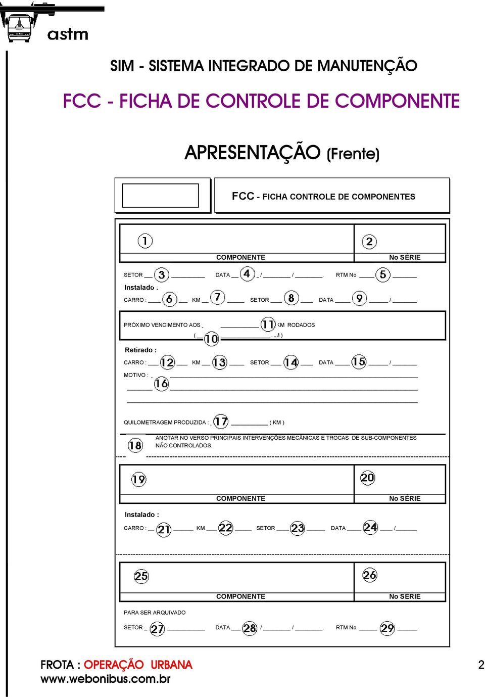 MOTIVO : QUILOMETRAGEM PRODUZIDA : ( KM ) ANOTAR NO VERSO PRINCIPAIS INTERVENÇÕES MECÂNICAS E TROCAS DE SUB-COMPONENTES NÃO