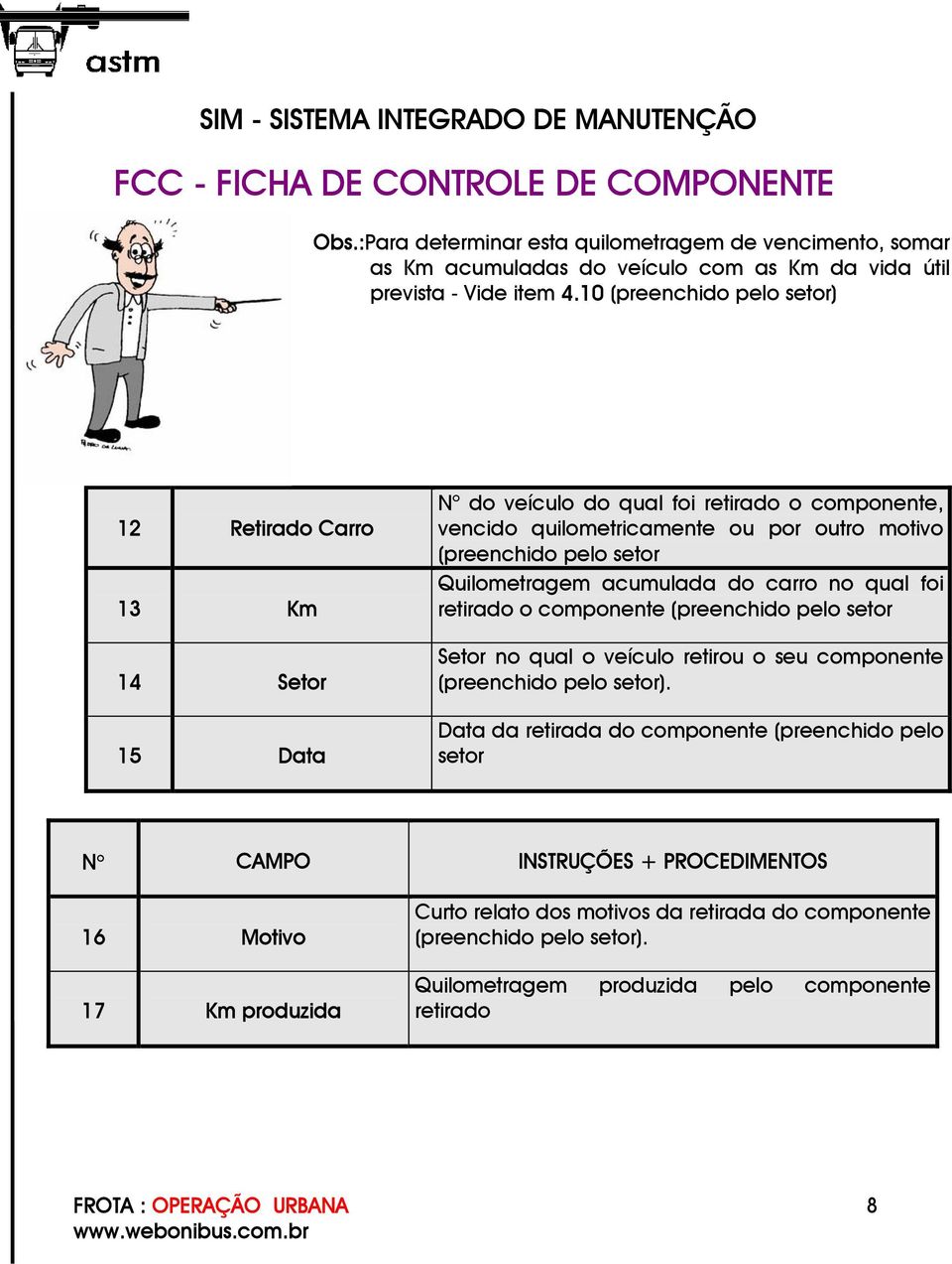 Quilometragem acumulada do carro no qual foi retirado o componente (preenchido pelo setor Setor no qual o veículo retirou o seu componente (preenchido pelo setor).