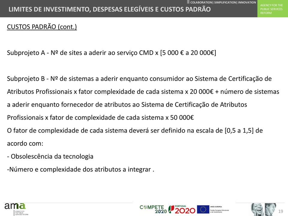 Atributos Profissionais x fator complexidade de cada sistema x 20 000 + número de sistemas a aderir enquanto fornecedor de atributos ao Sistema de Certificação de