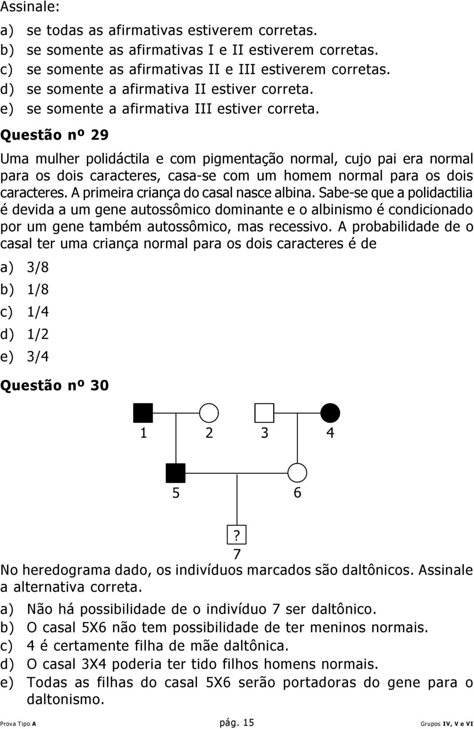 Questão nº 29 Uma mulher polidáctila e com pigmentação normal, cujo pai era normal para os dois caracteres, casa-se com um homem normal para os dois caracteres.