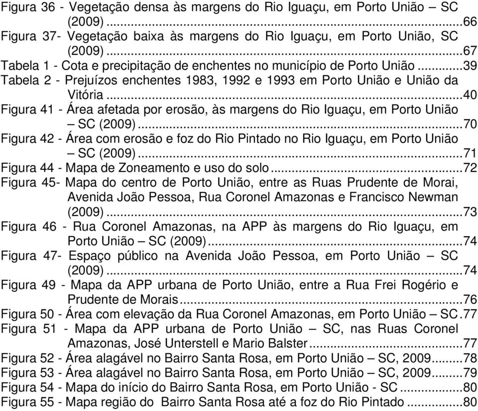 ..40 Figura 41 - Área afetada por erosão, às margens do Rio Iguaçu, em Porto União SC (2009)...70 Figura 42 - Área com erosão e foz do Rio Pintado no Rio Iguaçu, em Porto União SC (2009).