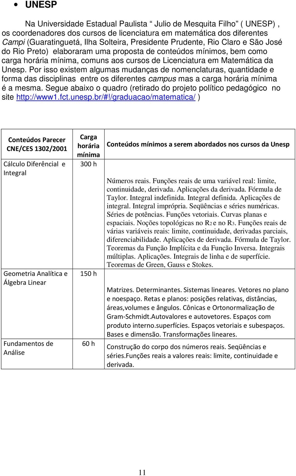 Por isso existem algumas mudanças de nomenclaturas, quantidade e forma das disciplinas entre os diferentes campus mas a carga horária mínima é a mesma.