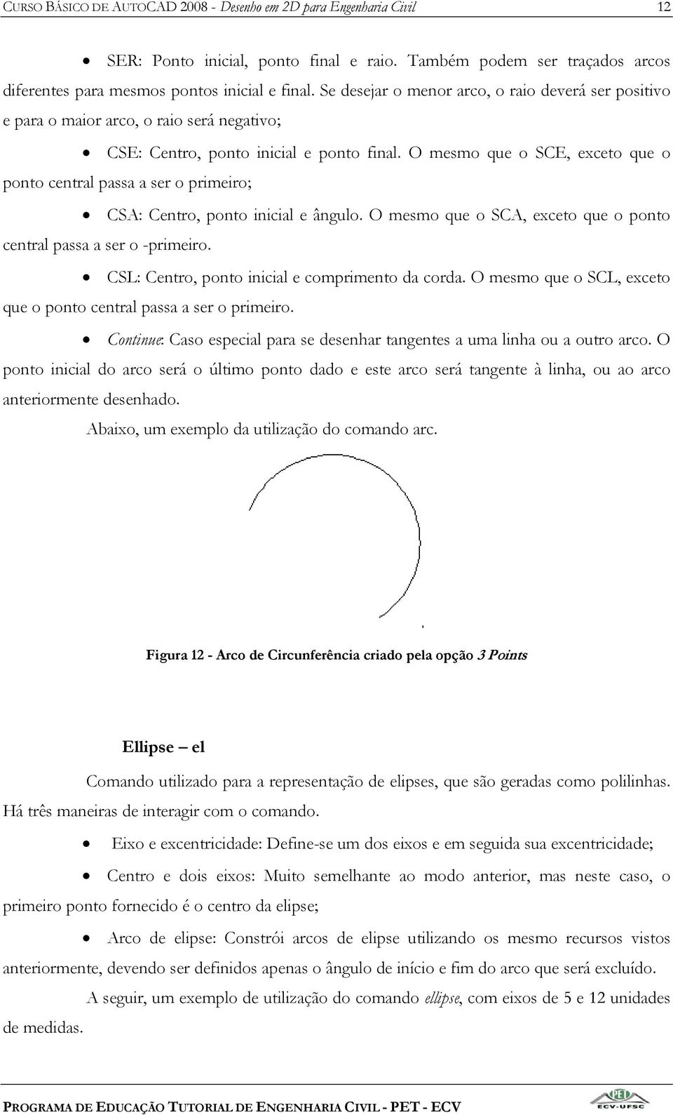 O mesmo que o SCE, exceto que o ponto central passa a ser o primeiro; CSA: Centro, ponto inicial e ângulo. O mesmo que o SCA, exceto que o ponto central passa a ser o -primeiro.