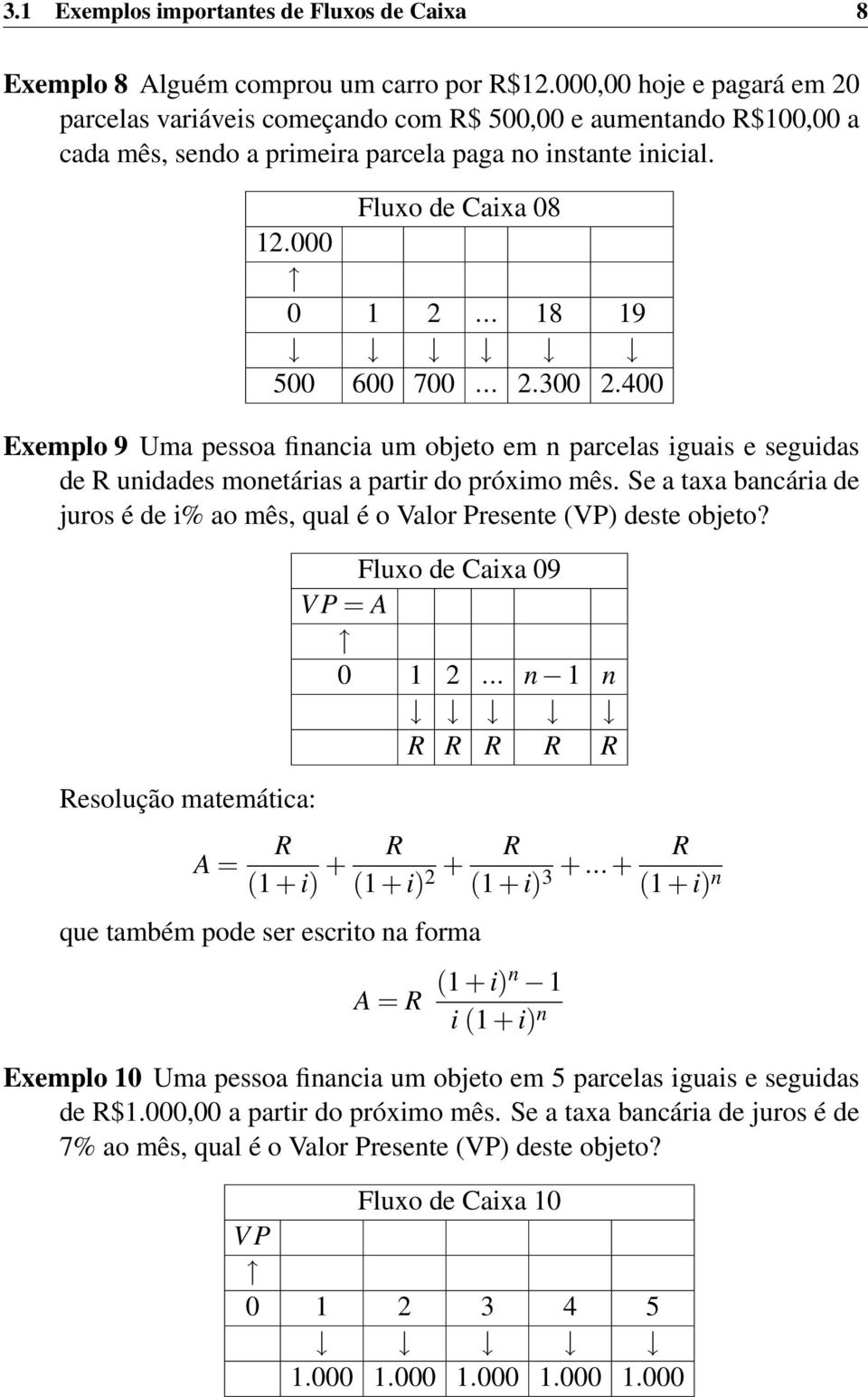 .. 18 19 500 600 700... 2.300 2.400 Exemplo 9 Uma pessoa financia um objeto em n parcelas iguais e seguidas de R unidades monetárias a partir do próximo mês.