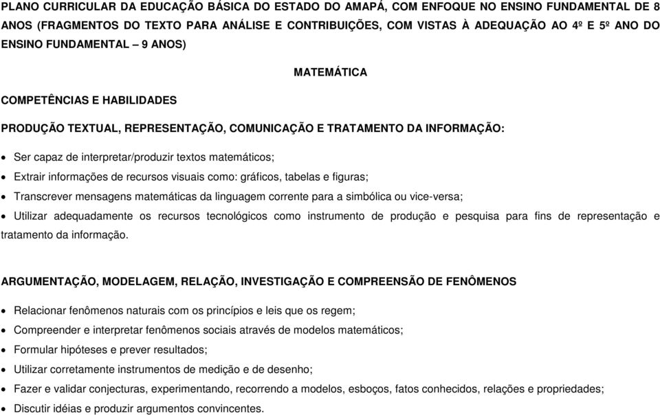 informações de recursos visuais como: gráficos, tabelas e figuras; Transcrever mensagens matemáticas da linguagem corrente para a simbólica ou vice-versa; Utilizar adequadamente os recursos