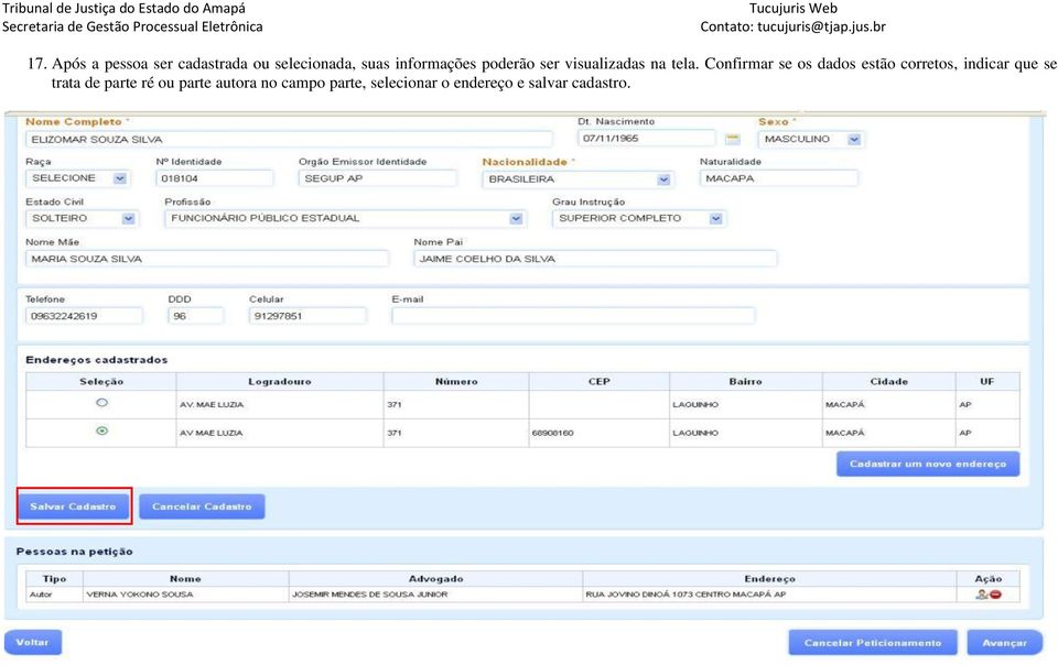 Confirmar se os dados estão corretos, indicar que se trata