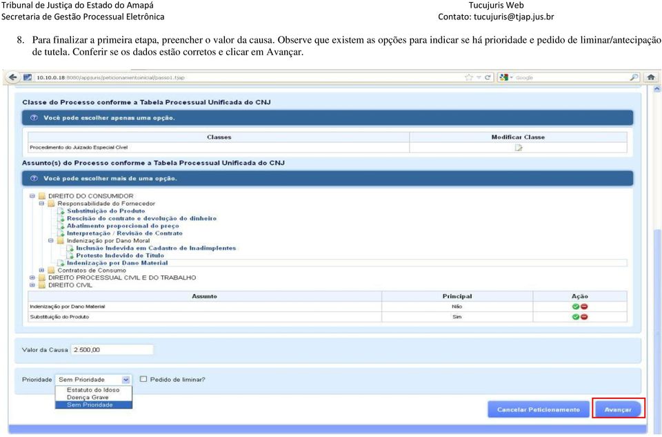 Observe que existem as opções para indicar se há