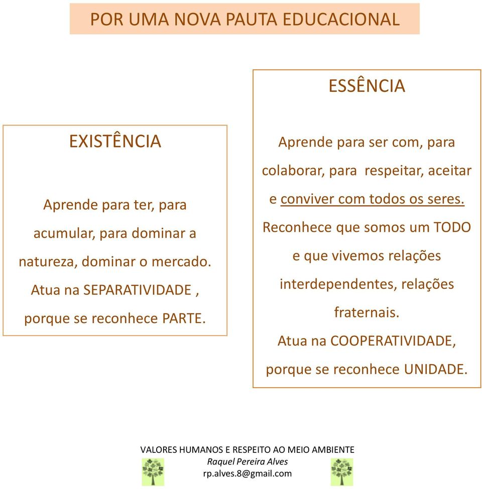 Aprende para ser com, para colaborar, para respeitar, aceitar e conviver com todos os seres.