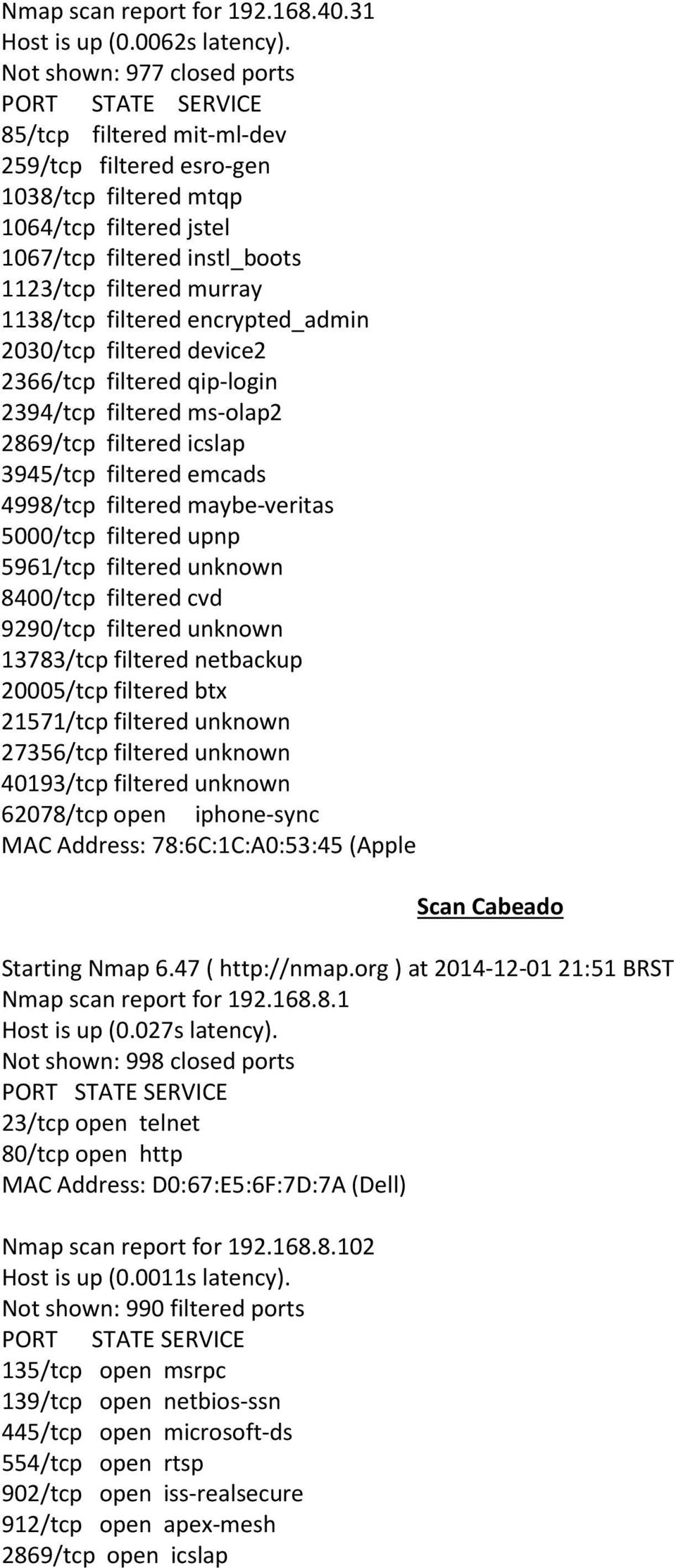 filtered encrypted_admin 2030/tcp filtered device2 2366/tcp filtered qip-login 2394/tcp filtered ms-olap2 2869/tcp filtered icslap 3945/tcp filtered emcads 4998/tcp filtered maybe-veritas 5000/tcp