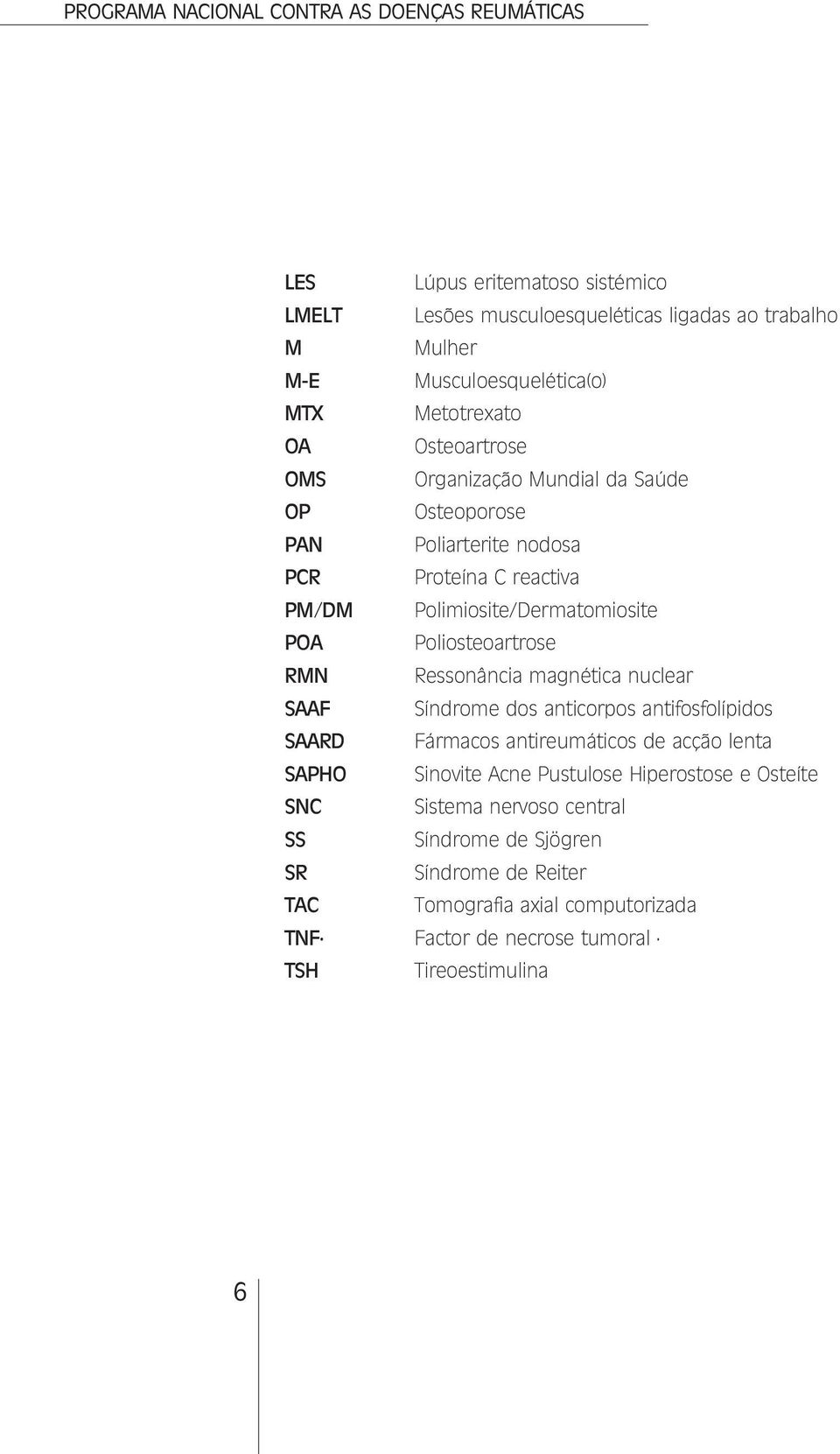 Ressonância magnética nuclear SAAF Síndrome dos anticorpos antifosfolípidos SAARD Fármacos antireumáticos de acção lenta SAPHO Sinovite Acne Pustulose