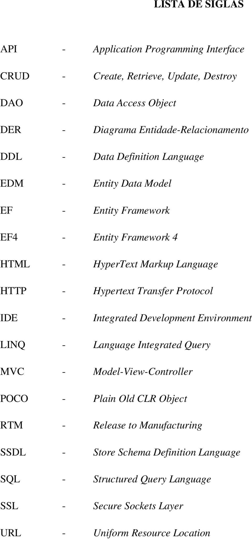Language HTTP - Hypertext Transfer Protocol IDE - Integrated Development Environment LINQ - Language Integrated Query MVC - Model-View-Controller POCO -