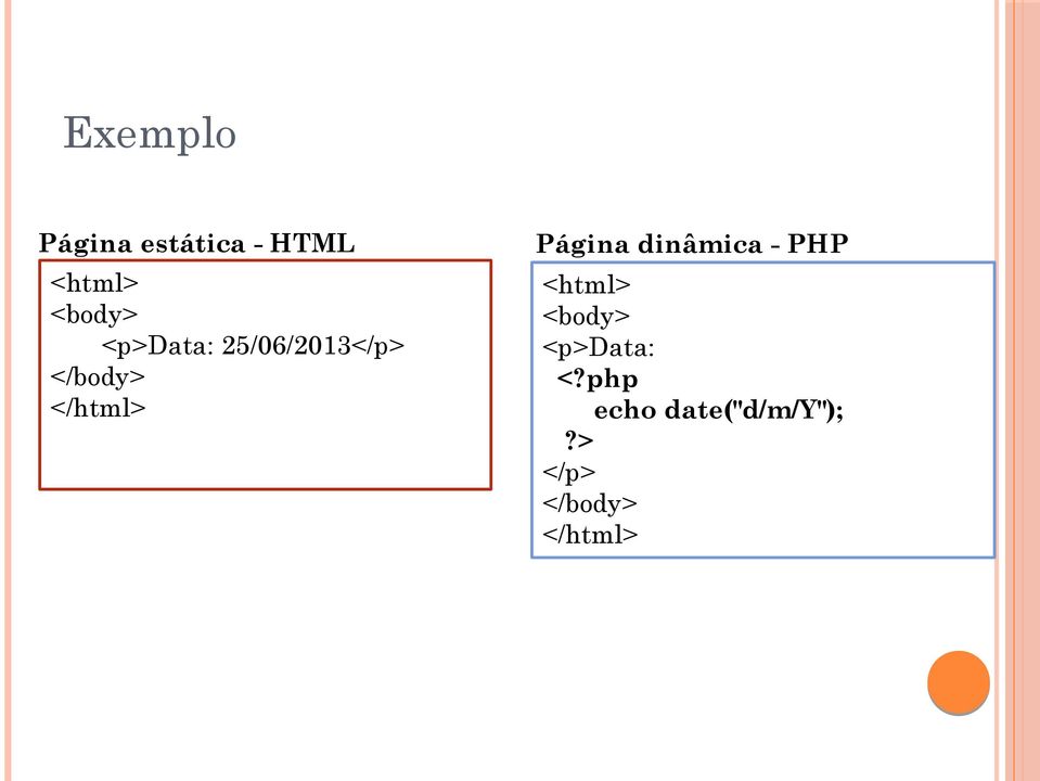 Página dinâmica - PHP <html> <body>