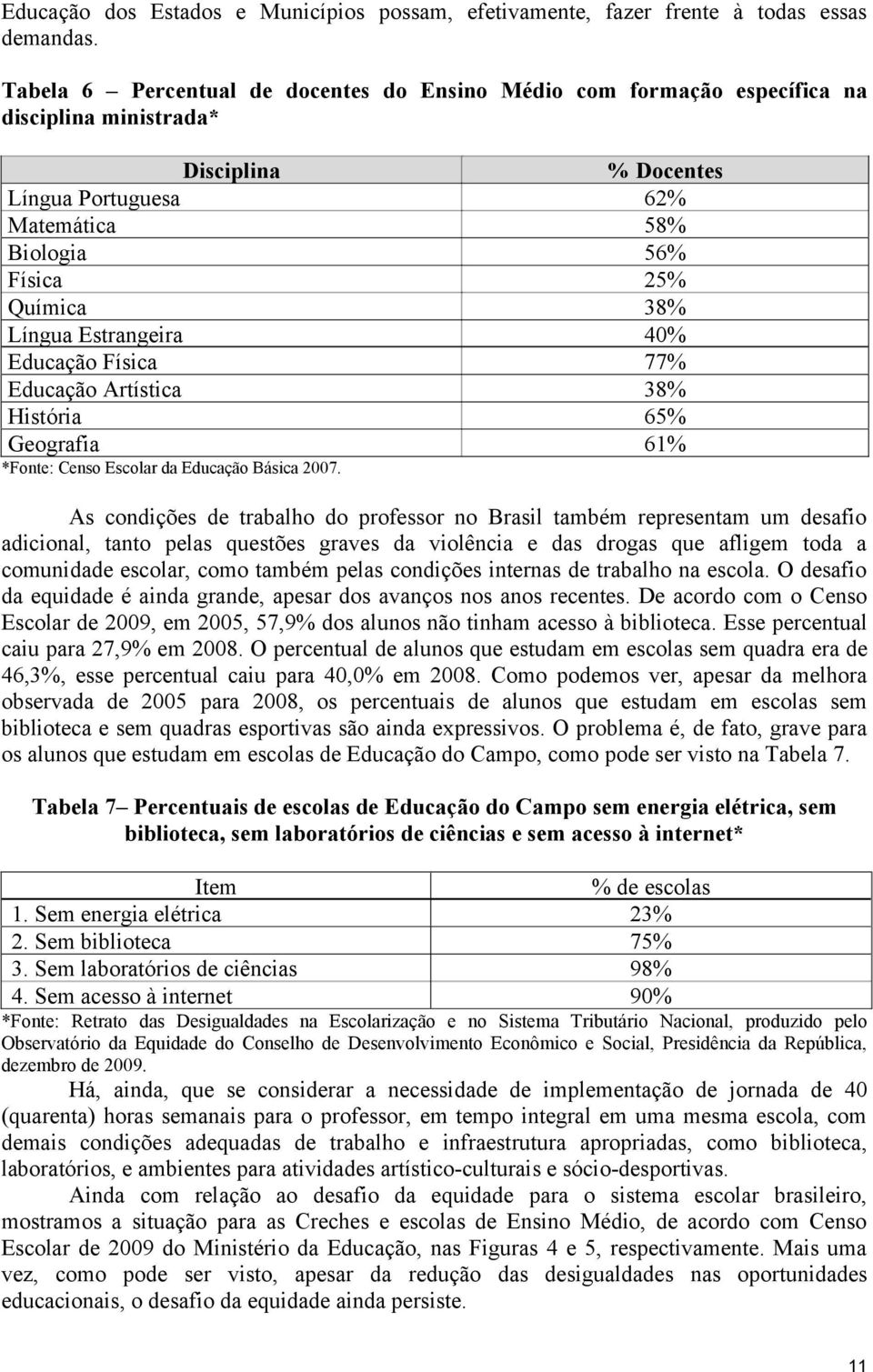 Estrangeira 40% Educação Física 77% Educação Artística 38% História 65% Geografia 61% *Fonte: Censo Escolar da Educação Básica 2007.