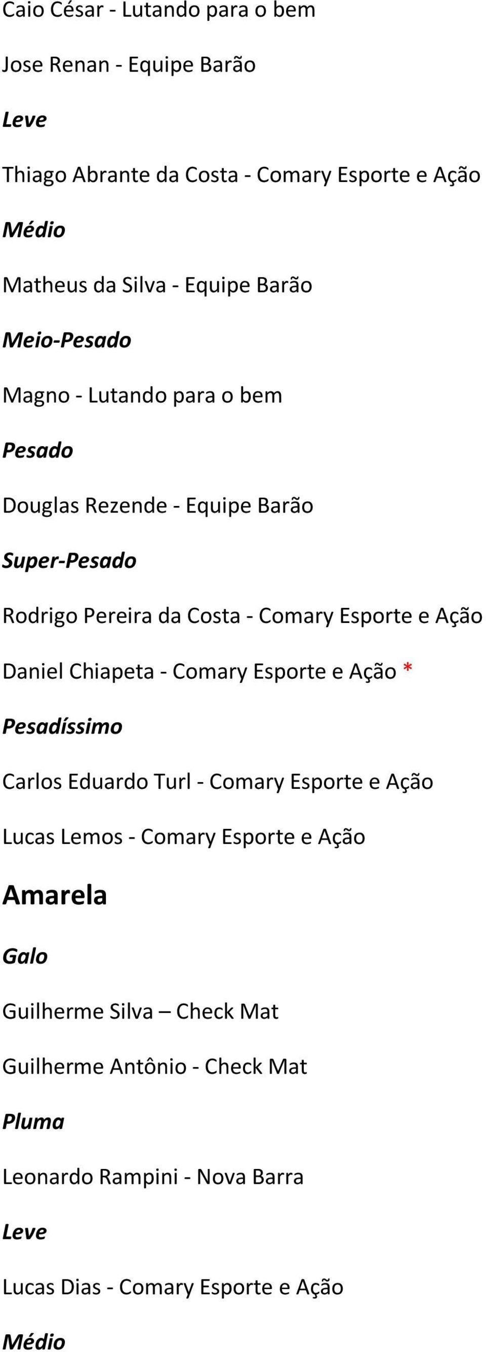 Ação Daniel Chiapeta - Comary Esporte e Ação * Carlos Eduardo Turl - Comary Esporte e Ação Lucas Lemos - Comary Esporte e