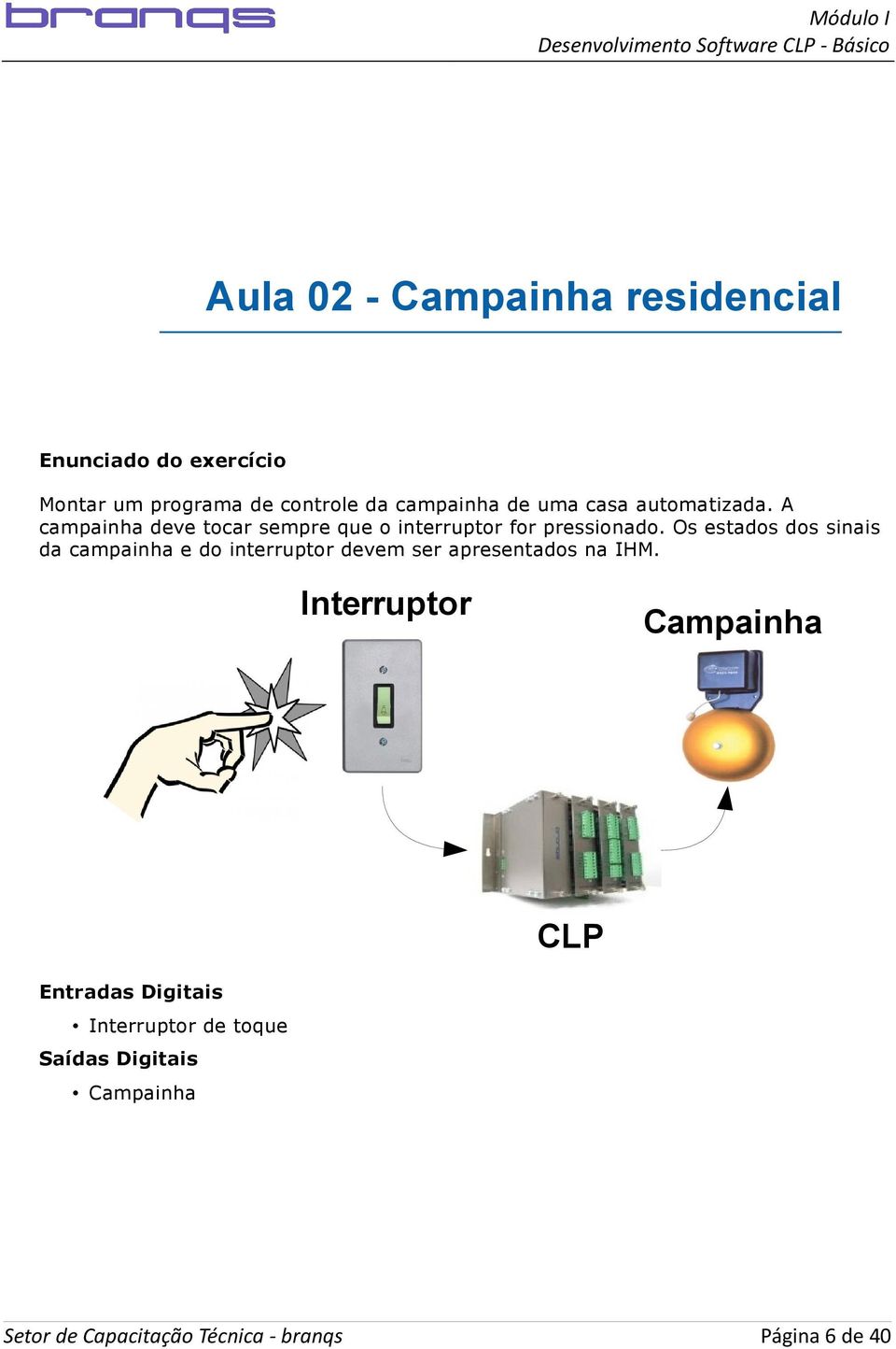 A campainha deve tocar sempre que o interruptor for pressionado.