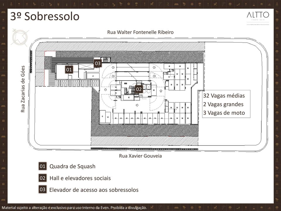 de moto 01 02 Quadra de Squash Hall e elevadores sociais