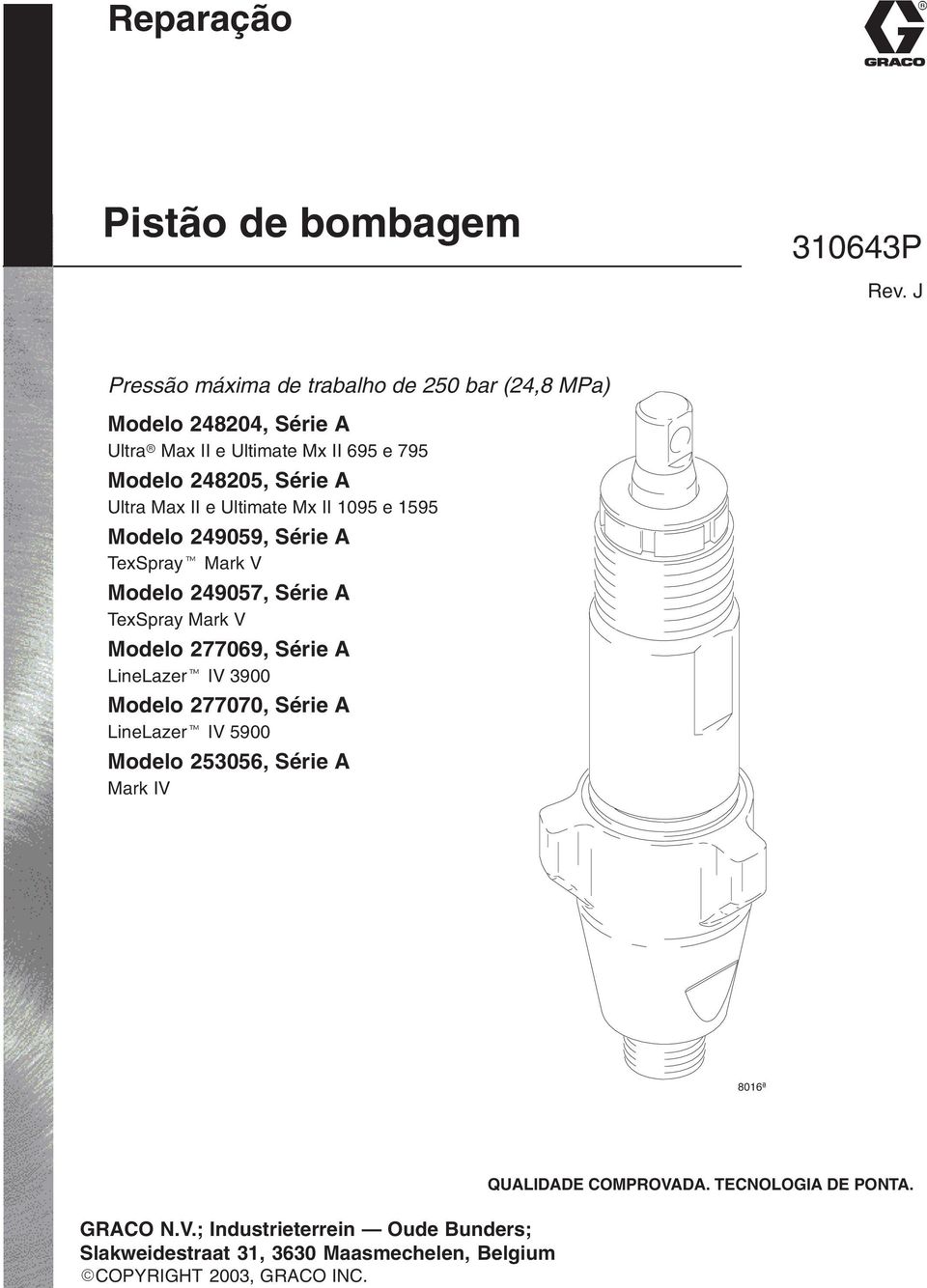 Max II e Ultimate Mx II 1095 e 1595 Modelo 249059, Série A TexSpray Mark V Modelo 249057, Série A TexSpray Mark V Modelo 277069, Série A