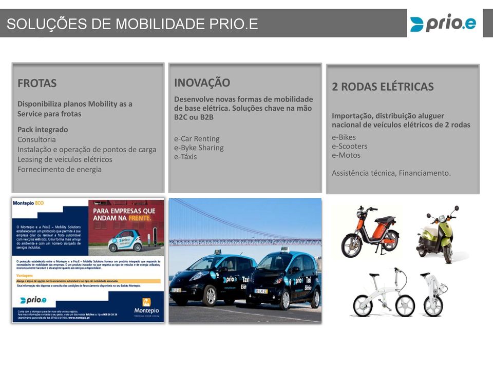 de carga Leasing de veículos elétricos Fornecimento de energia OPERAÇÃO INOVAÇÃO Desenvolve novas formas de mobilidade de base