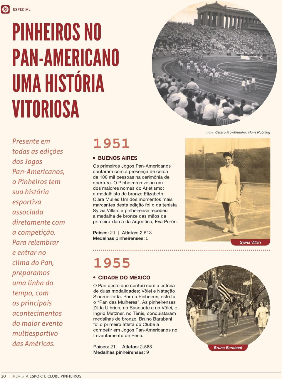 20 1951 Fotos: Centro Pró-Memória Hans Nobiling BUENOS AIRES Os primeiros Jogos Pan-Americanos contaram com a presença de cerca de 100 mil pessoas na cerimônia de abertura.