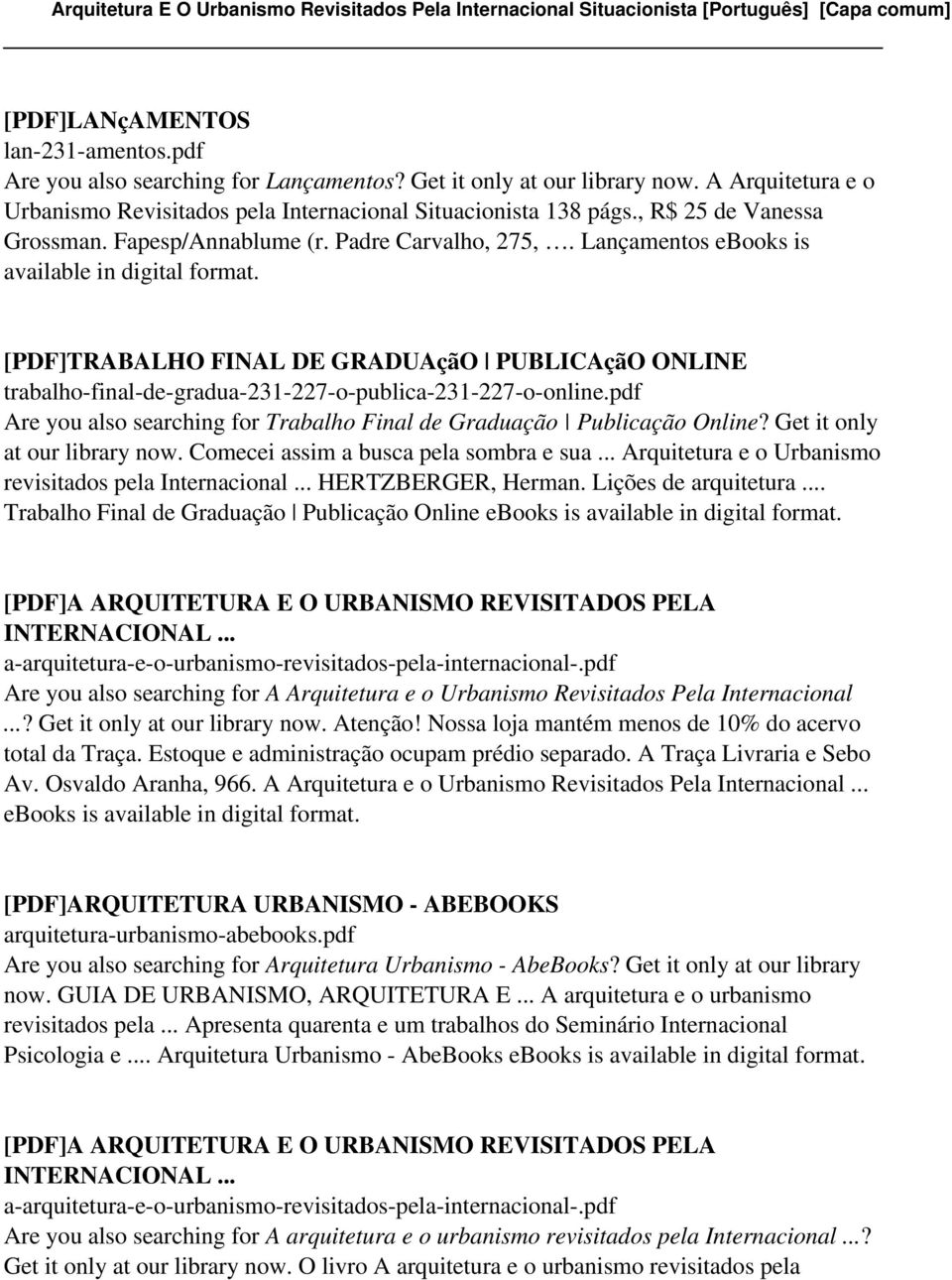 Lançamentos ebooks is [PDF]TRABALHO FINAL DE GRADUAçãO PUBLICAçãO ONLINE trabalho-final-de-gradua-231-227-o-publica-231-227-o-online.