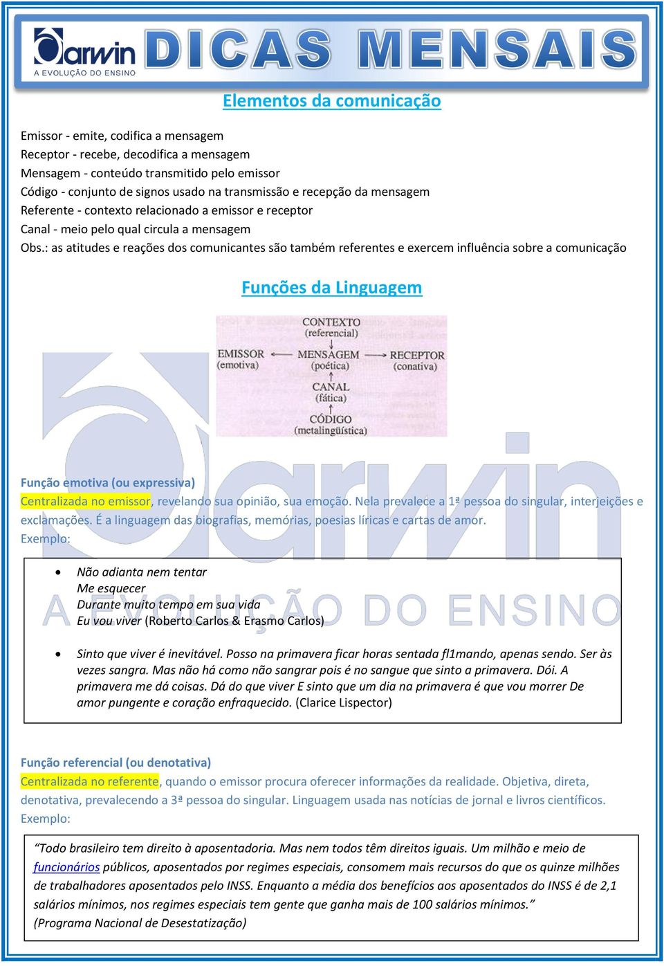 : as atitudes e reações dos comunicantes são também referentes e exercem influência sobre a comunicação Funções da Linguagem Função emotiva (ou expressiva) Centralizada no emissor, revelando sua