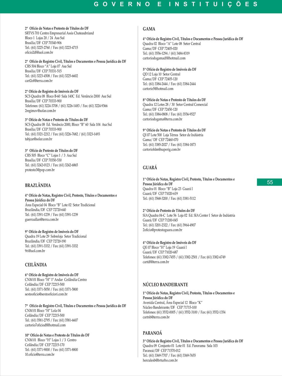 : (61) 3223-4508 / Fax: (61) 3225-6602 cart2of@terra.com.br 2º Ofício de Registro de Imóveis do DF SCS Quadra 08 Bloco B-60 Sala 140C Ed.