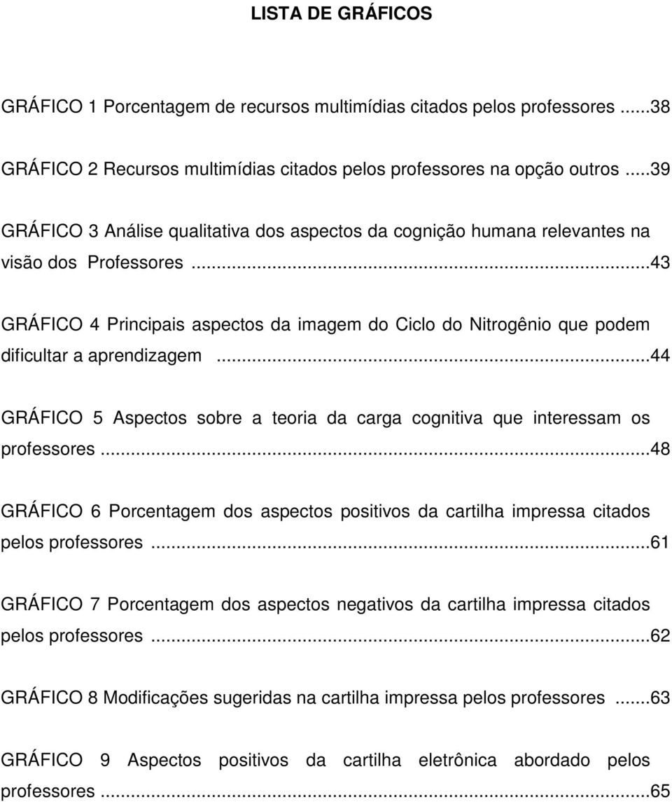 ..43 GRÁFICO 4 Principais aspectos da imagem do Ciclo do Nitrogênio que podem dificultar a aprendizagem...44 GRÁFICO 5 Aspectos sobre a teoria da carga cognitiva que interessam os professores.