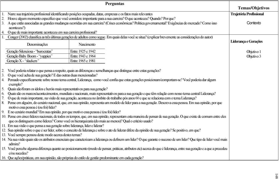 (Crises econômicas? Política governamental? Exigências do mercado? Como isso aconteceu?) 4. O que de mais importante aconteceu em sua carreira profissional? 1.