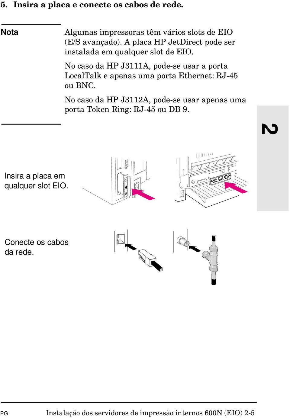 No caso da HP J3111A, pode-se usar a porta LocalTalk e apenas uma porta Ethernet: RJ-45 ou BNC.