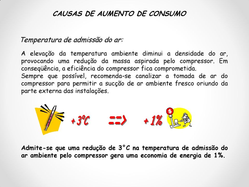 Sempre que possível, recomenda-se canalizar a tomada de ar do compressor para permitir a sucção de ar ambiente fresco oriundo da