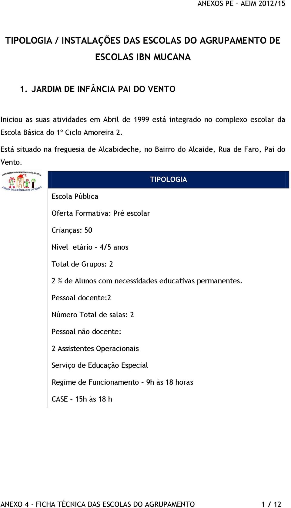 Está situado na freguesia de Alcabideche, no Bairro do Alcaide, Rua de Faro, Pai do Vento.