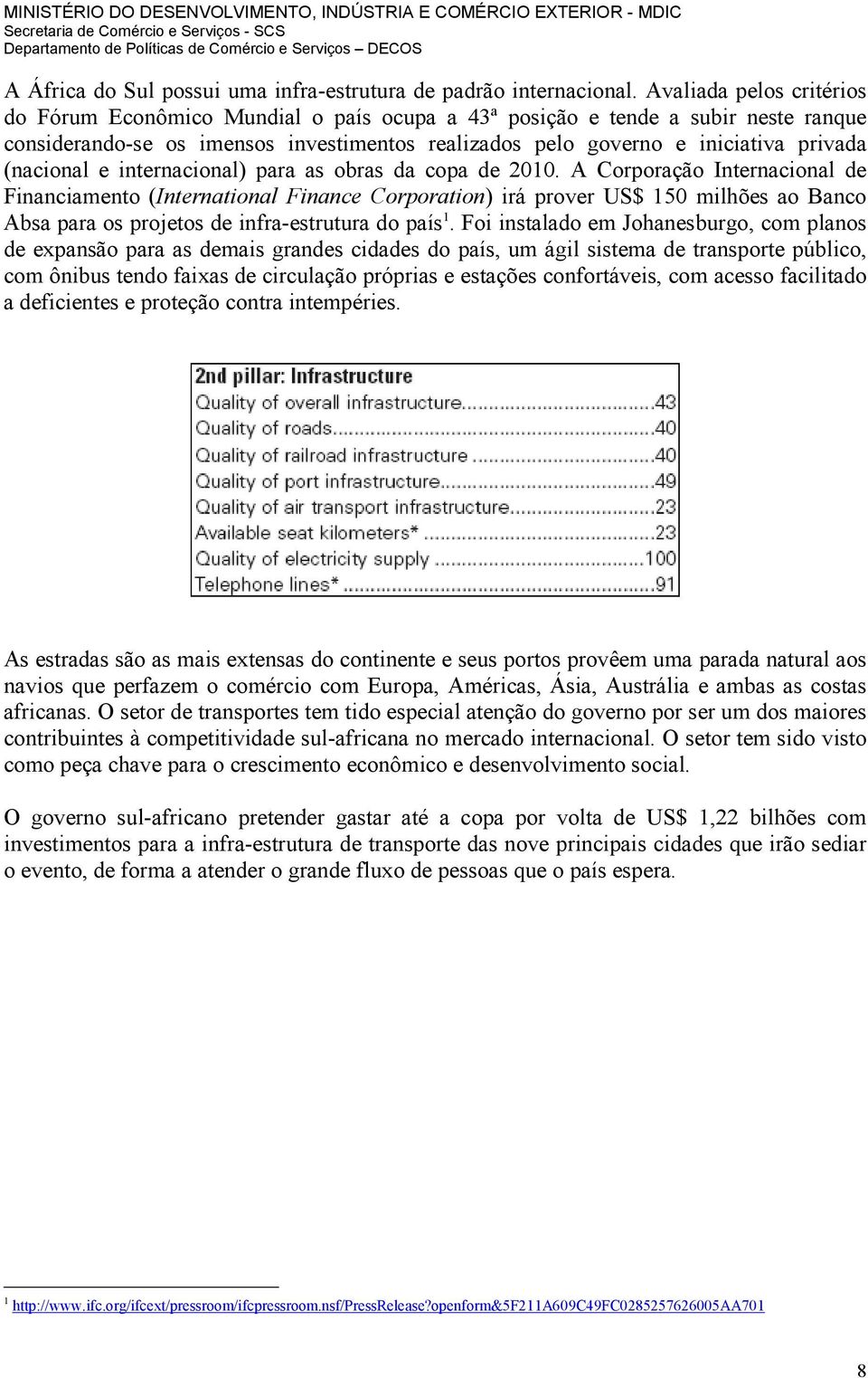 (nacional e internacional) para as obras da copa de 2010.