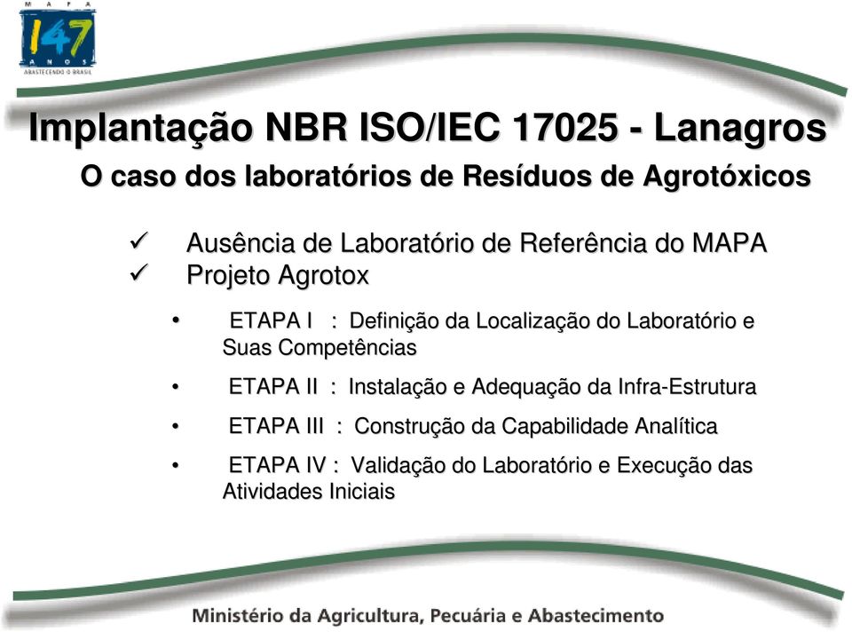 Laboratório rio e Suas Competências ETAPA II : Instalação e Adequação da Infra-Estrutura ETAPA III :