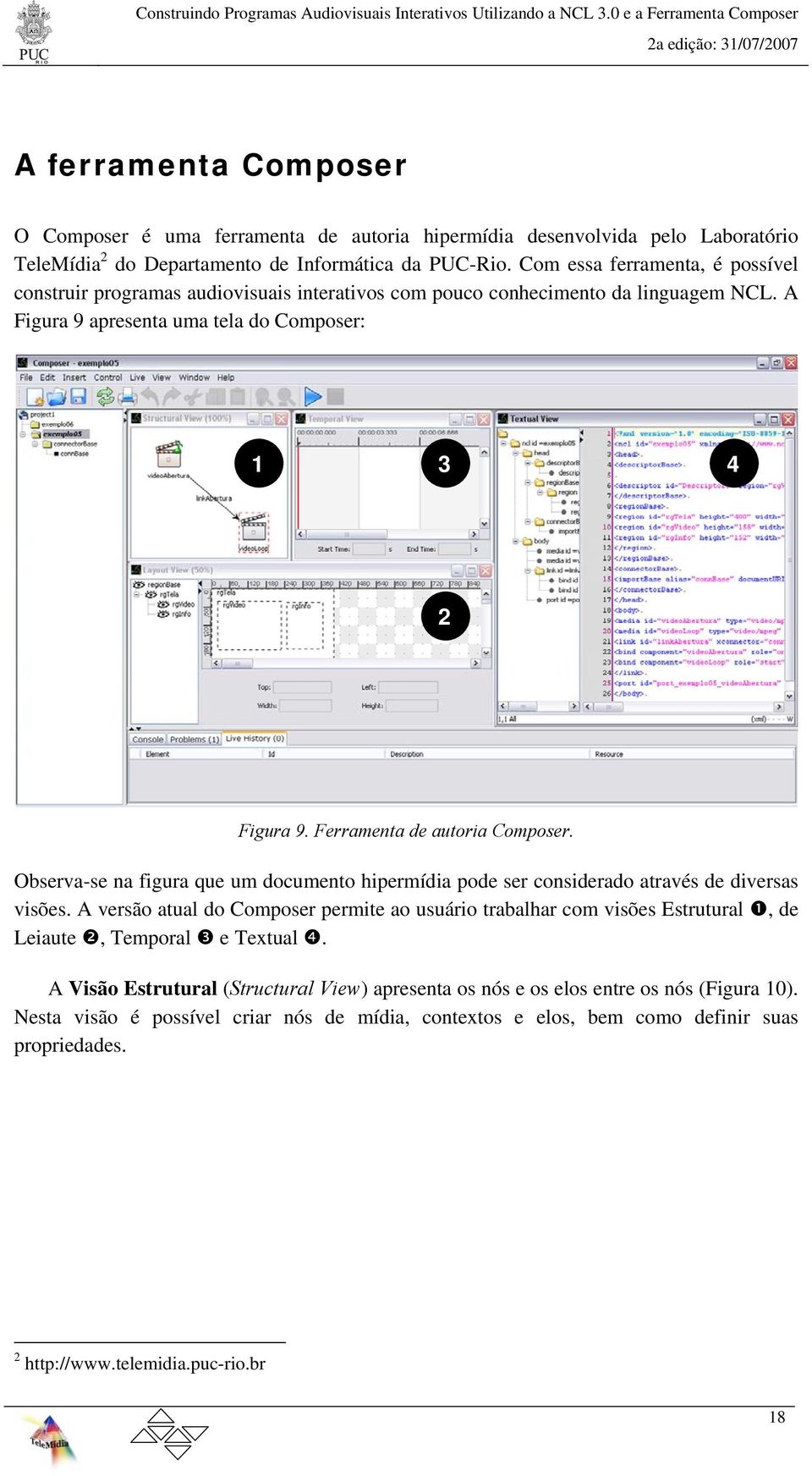 Ferramenta de autoria Composer. Observa-se na figura que um documento hipermídia pode ser considerado através de diversas visões.