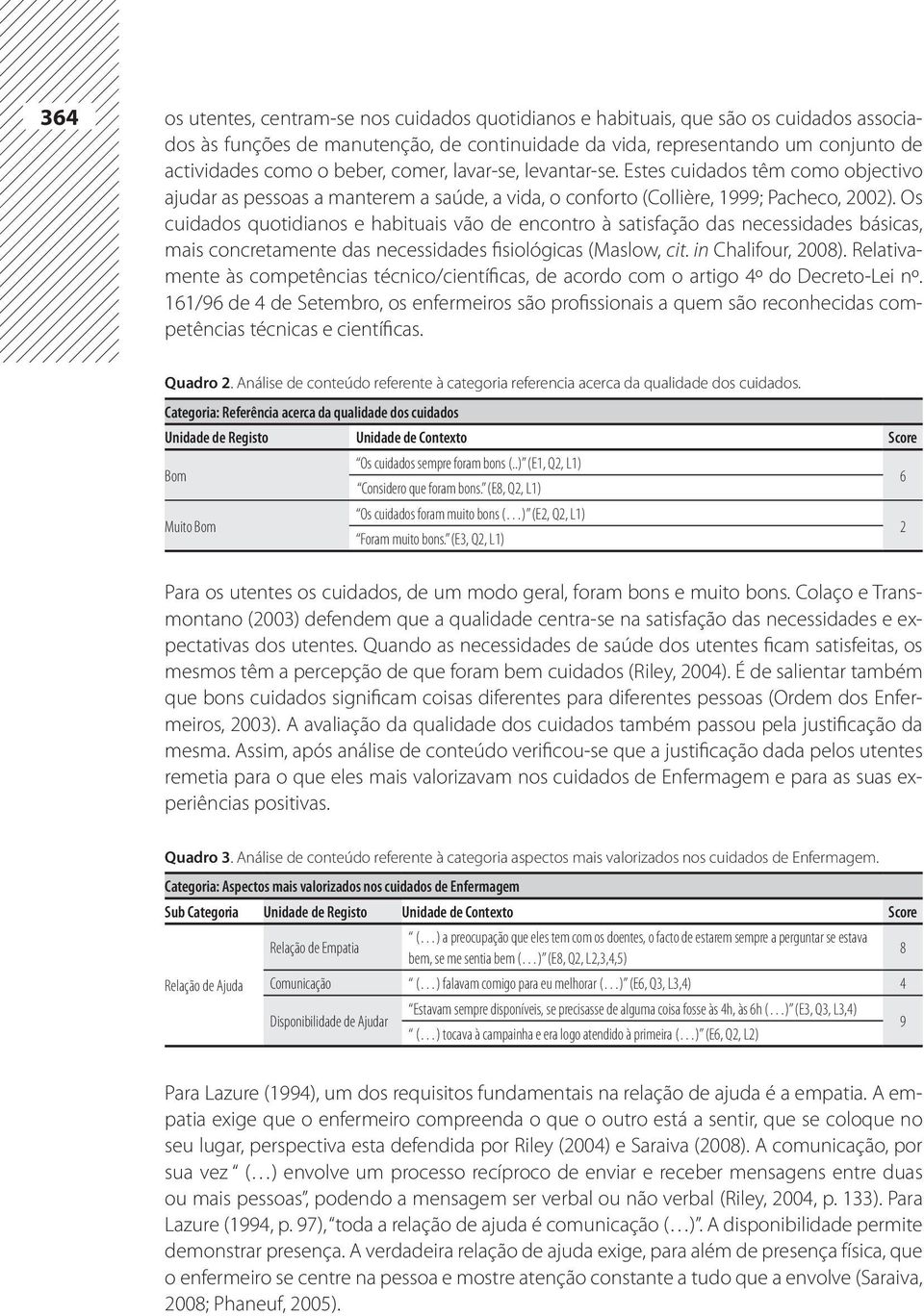 Os cuidados quotidianos e habituais vão de encontro à satisfação das necessidades básicas, mais concretamente das necessidades fisiológicas (Maslow, cit. in Chalifour, 2008).