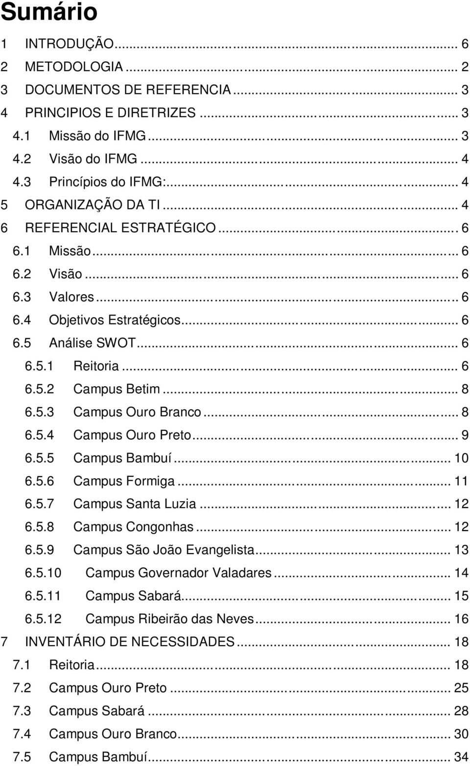 .. 8 6.5.3 Campus Ouro Branco... 8 6.5.4 Campus Ouro Preto... 9 6.5.5 Campus Bambuí... 10 6.5.6 Campus Formiga... 11 6.5.7 Campus Santa Luzia... 12 6.5.8 Campus Congonhas... 12 6.5.9 Campus São João Evangelista.